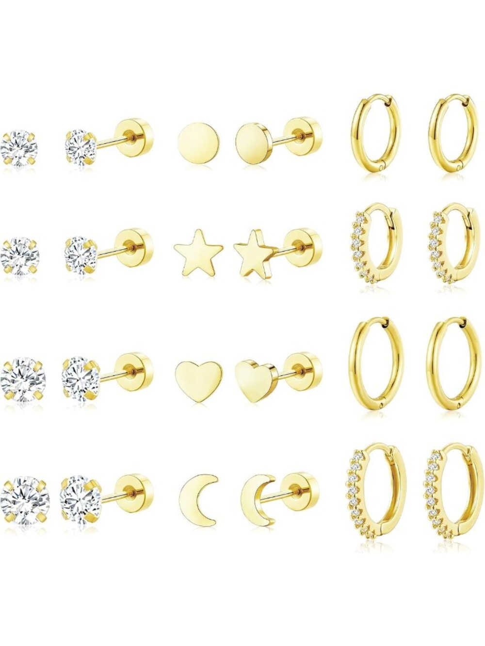 9 Pairs Twisted Gold Hoop Earrings Set - Lightweight Huggie Hoops for Gifts